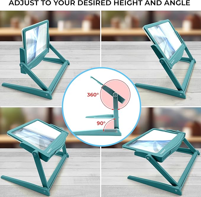 MAGNIPROS 5X Large LED Full Page Magnifying Glass w/Collapsible Hands-Free Stand & 3 Color Light Modes to Reduce Eye Strain-Ideal Reading Small Prints, Crafting, Low Vision & Seniors