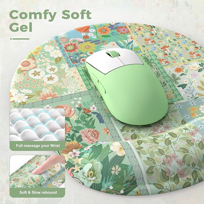 iLeadon Mouse Pad with Wrist Support, Wrist Pad for Keyboard, Ergonomic Mouse Pad Set for Office Home(Green Floral)
