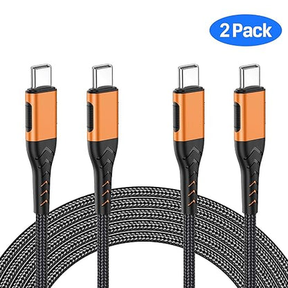 Durcord USB C to USB C Cable, 2Pack 100W 10ft USB C Charger Cable Fast Charging for Android/Phone/Pad, Type C to Type C Charger Braided USB Cable Compatible with Phone 16/15 Pro Plus Max Orange