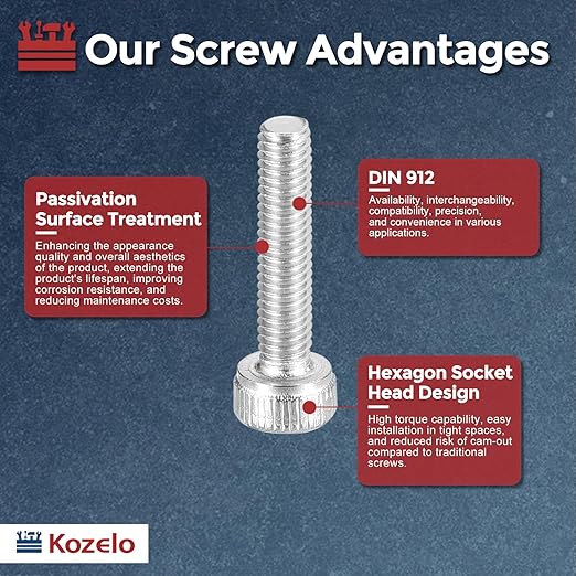 Kozelo 50pcs Socket Head Cap Screws - [M3-0.5 x 30mm] 304 Stainless Steel Allen Socket Drive for Electrical Motor 3D Printing Fan Engine Replacement Use, Silver
