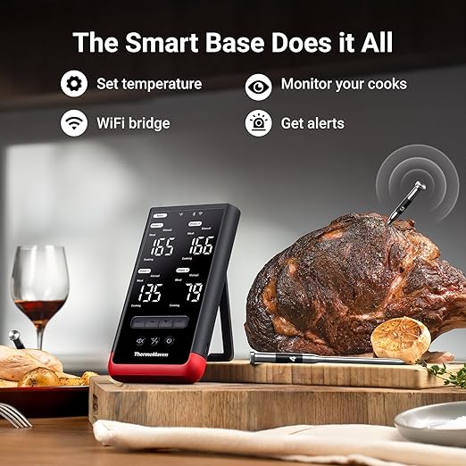ThermoMaven Smart Bluetooth Wireless Meat Thermometer: Standalone Base, WiFi Unlimited Range, 6 Sensors with NIST Certified Accuracy, 4 Probes for Kitchen, BBQ, Grill, Oven, Smoker, Rotisserie
