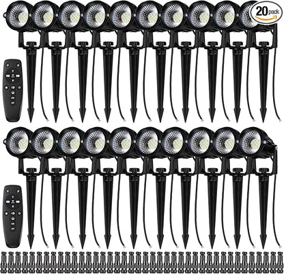 Motrackcao 20 Pack 12W Dimmable LED Landscape Lights, IP67 Waterproof Landscape Lighting with Remote 2700K-6500K Color Adjustable, 12V-24V Low Voltage Outdoor Spotlights for Garden Pathway Yard Patio