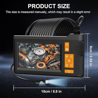 Dual Lens Endoscope Camera with Light, 4.3" Borescope with Photo/Video Function & Free(Built in 32GB Card), 16.4FT Semi-Rigid Snake Cable with IP67 Waterproof for Pipe, Engine & HVAC Inspection