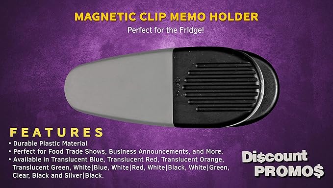 10 Magnetic Memo Holders Set - Large Clip, Plastic - Silver Black