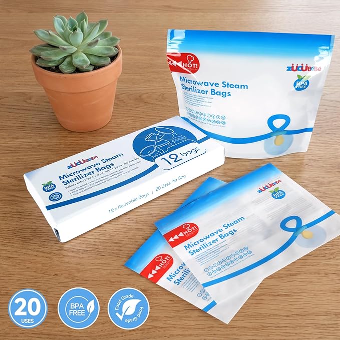 Microwave Steam Sterilizer Bags 12pc for Baby Bottles, Soothers,