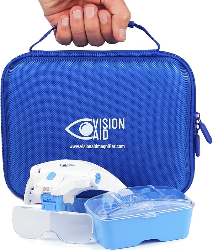 Vision Aid Magnifying Glasses with LED Light 5 Lenses Headband Case Hands Free Illuminated Optivisor Head Magnifier for Hobby Painting Close Work Jewelry Watch Repair