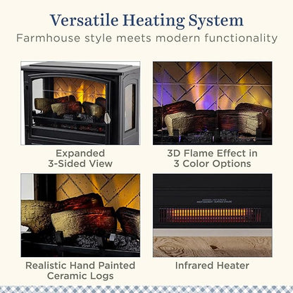 Country Living Infrared Freestanding Electric Fireplace Stove Heater in Black | Multiple Flame Colors, Metal Design with Faux Wooden Logs | Alexa/WiFi Enabled - Remote Included