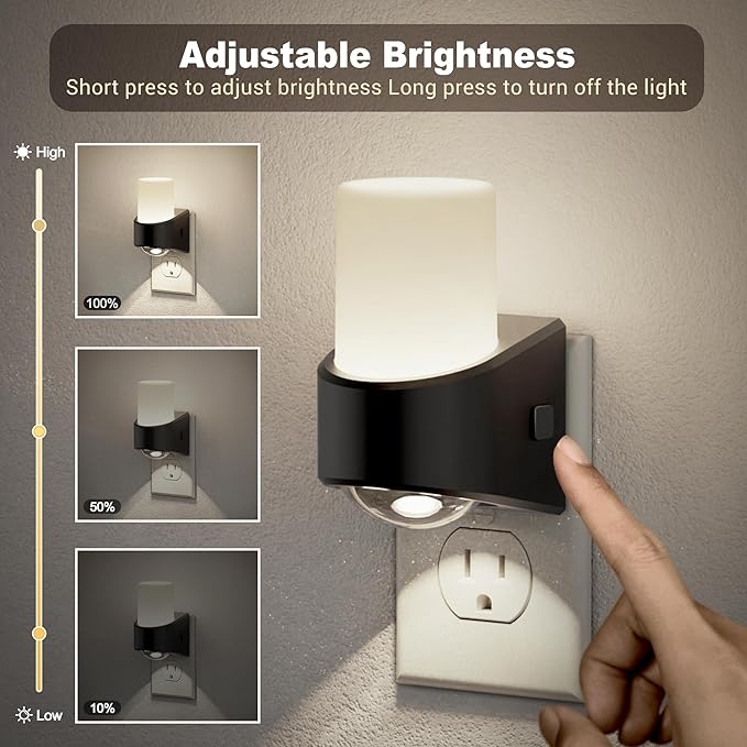 JandCase LED Night Lights Plug into Wall, Decorative Night Light with Dusk to Dawn Sensor, Adjustable Brightness, 5000K Daylight White Nightlight Plug in for Kids, Bathroom, Hallway, Bedroom, Stairway