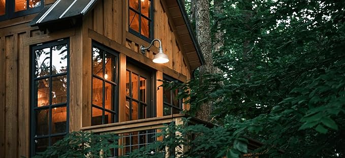 Steel Lighting Co. Hawthorne Barn Light | Outdoor Wall Mounted | 8 inch Dome | 23 inch Gooseneck| Small Farmhouse Light Made in America | Black Exterior/White Interior