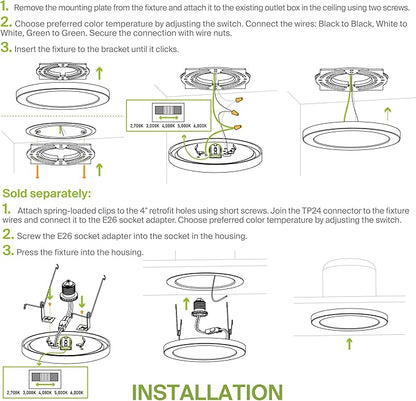 ASD LED 9" Round Flush Mount Ceiling Light Fixture, Low Profile Surface Lighting | 5CCT, Dimmable, Ultra-Thin, ETL Listed | 18W 1660LM 2700-6000K 120V | Kitchen, Bedroom, Hallway Lamp | White