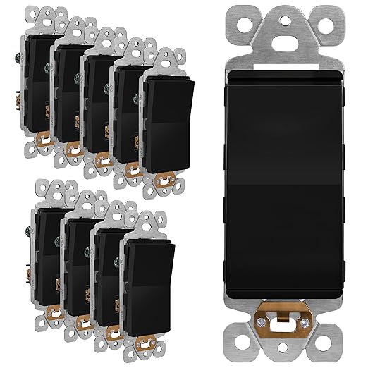 LIDER Balck Minimalist Decorator Switch, Frameless Paddle Light Switch, On/Off Rocker Switch, 3-Way, Residential Grade, 3 Wire 15A 120-277VAC, 10 Pack