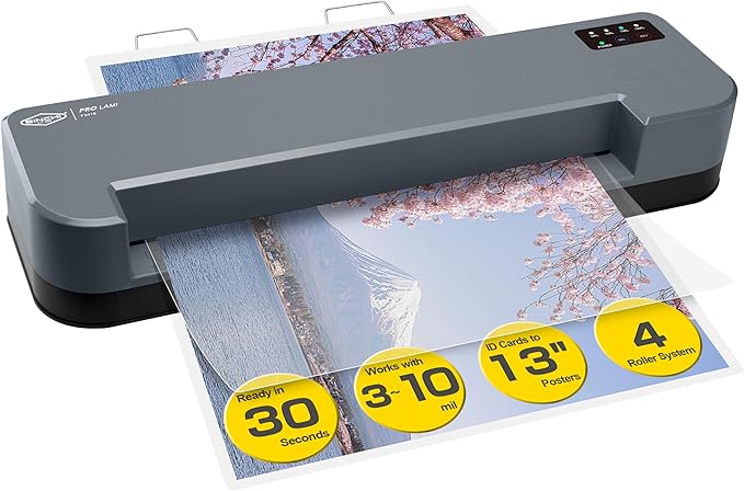SINCHI 13-Inch Thermal Laminator & Foil Applicator, 3–10 Mil, 4-Roller Commercial Laminating Machine, 30s Warm-Up, Max. 40"/Min, Auto & Electrical Reverse Anti-Jam, Includes Laminating Sheets