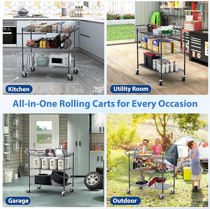 WDT 1350Lbs Capacity Heavy Duty Rolling Utility Cart, Large 3 Tier Rolling Carts with Wheels 24" Dx45 Wx39 H, NSF Commercial Grade Roll Metal Cart, Trolley Serving Cart for Garage, Kitchen, Warehouse