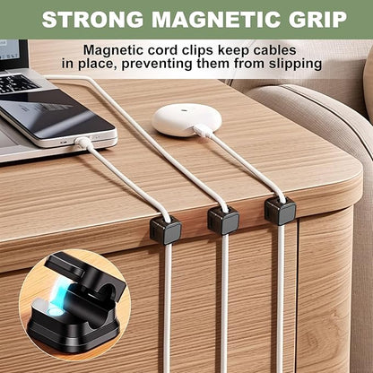 8 Pack Magnetic Cord Organizer, Strong Adhesive Desk Magnetic Cable Clips Management, Ideal Phone Cord Holder for Nightstand Desk Car Home Office Charger Holder (Black)