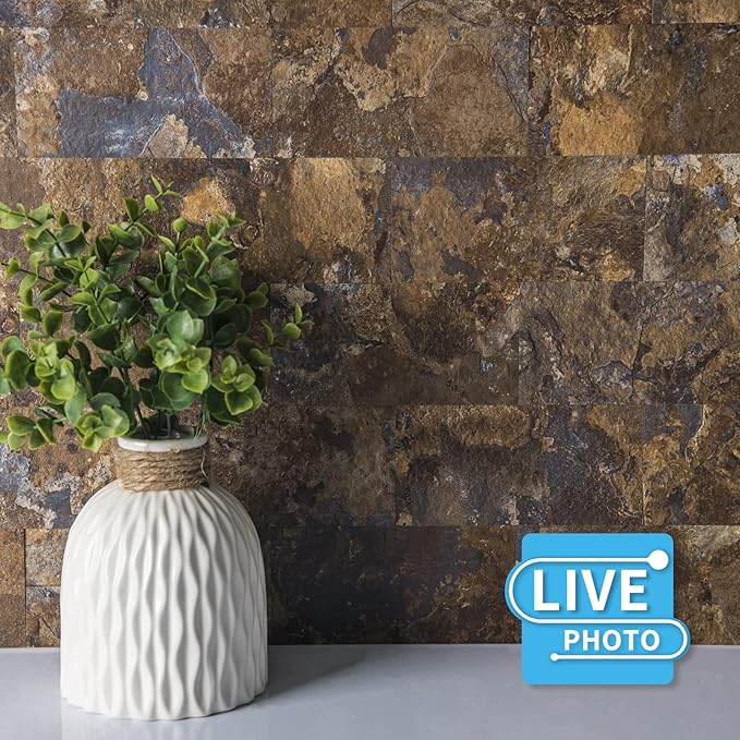 Art3d 102-Piece Peel and Stick Tile Backsplash for Kitchen Bathroom, 3in. × 6in. Stick on Subway Tile Rust Slate