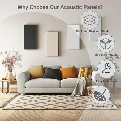 4 Pack High-Density Core with Fabric Cover Acoustic Panels – 24×12×2 In Self-Adhesive Soundproofing and Sound-Absorbing Wall Panels for Echo Reduction in Studio, Theater, or Recording (Cocoa Beige)
