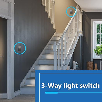 LIDER Minimalist Design Matte Finish Lighted Decorator Switch, Frameless Paddle Light Switch with Locator Light, Grounding Screw, 3-Way or Single Pole, 15A 120V, UL Listed, LS15-3W-SG, Space Gray