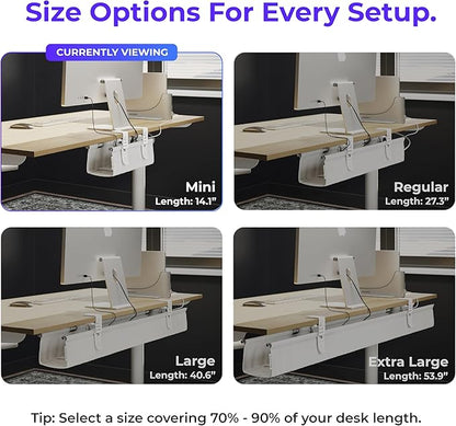 Ascrono Original No Drill Under Desk Cable Management Tray 14.1" - Premium White Fabric Cable Management Under Desk - Clamp/Screw Mount Cord Organizer - Supports Upto 66lbs