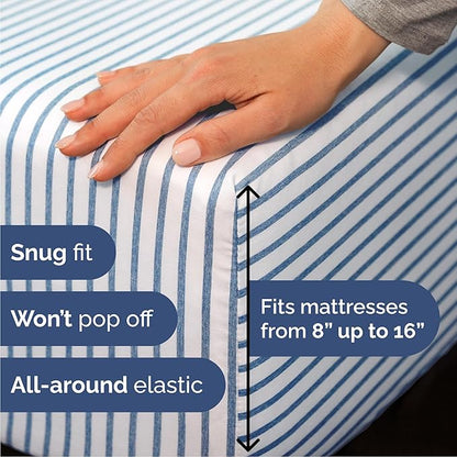 Cal King Size 4 Piece Sheet Set - Comfy Breathable & Cooling Bed Sheets Set - Hotel Luxury Bedding for Women, Men, Kids, Teens, Boys & Girls - Deep Pockets & Wrinkle Free - Oeko-Tex - Blue Stripes 2
