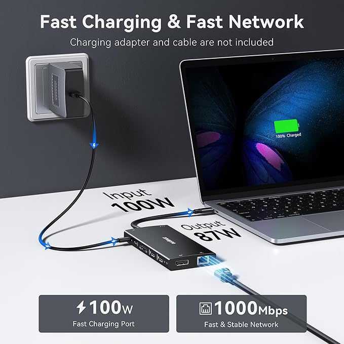 USB C Hub USB C Docking Station Dual Monitor 4K@60Hz+DP 8K@30Hz for Dell HP, Laptop Docking Station 3 Monitors 15 in 1 USBC Dongle Multiport Adapter with USB A Port+Button+PD+Ethernet+SD/TF+Audio