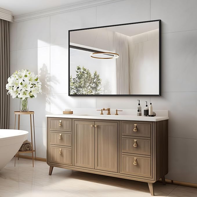 Black Bathroom Mirror for Wall, 30x36 Inch Rectangle With Metal Frame, Modern Vanity for Bathroom Living Room, Entryway Hangs Horizontal or Vertical