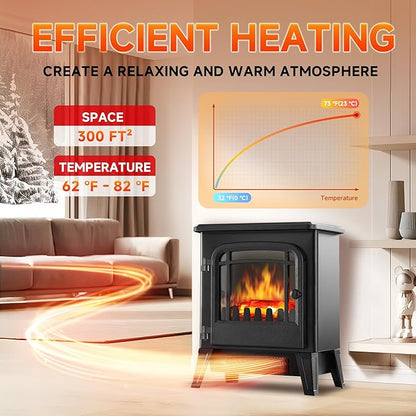 17" Freestanding Electric Fireplace Heater - Infrared Heater with LED 3D Flames and Realistic Logs, Fire Place Electric, Fake Fireplace Heaters for Indoor Use, 750 | 1500W Overheat Protection