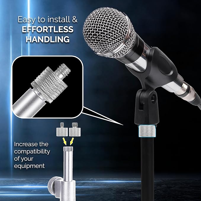 IXTECH Mic Stand Adapter Set - 8 Piece Metal Tripod Adapter Kit - 5/8 Female to 3/8 Male & 1/4 Female to 5/8 Male - ADP02A Silver
