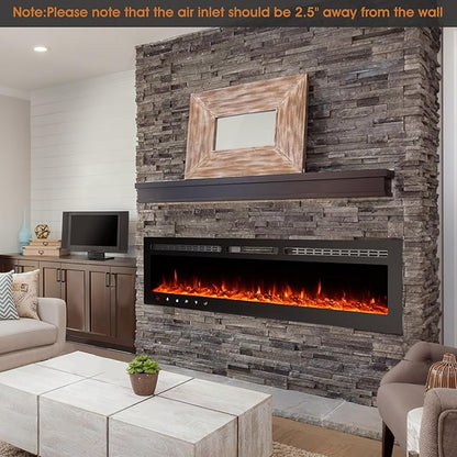 70 inch Ultra-Thin Electric Fireplace Recessed and Wall Mounted with Touch Screen Control Panel/Remote Control- Timer,Realistic 5 Flame - Log & Crystal Hearth Options