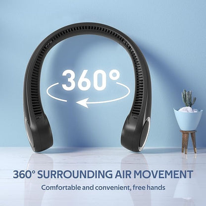 Portable Neck Fan, Hands Free Bladeless, 360° Cooling Personal Fan,Wearable Quiet Fan for Outdoor Indoor, Birthday Gifts for Men Women Mom Dad, 4000mAh Battery USB Rechargeable, 3-Speeds( Black)