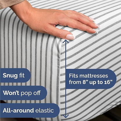 Split King Size 5 Piece Sheet Set - Comfy Breathable & Cooling Bed Sheets Set - Hotel Luxury Bedding for Women, Men, Kids, Teens, Boys & Girls - Deep Pockets & Wrinkle Free - Oeko-Tex - Grey Stripes 2