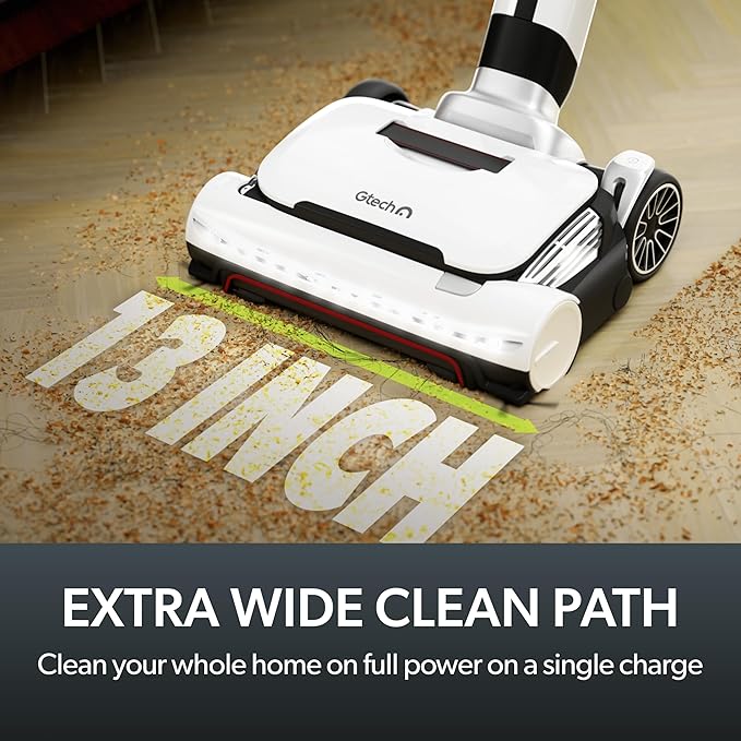 Gtech AirRAM 3 Cordless Vacuum Cleaner with Anti-Hair Wrap Bar - Dual Edge-Clean Brushes - Perfect for Carpet and Hardwood Floors - Rechargeable 22v Li-ion Battery - Lightweight - New Model/Red Thread