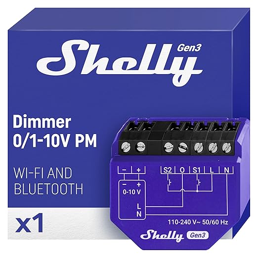 Shelly Dimmer 0/1-10V PM Gen3 | WiFi Smart Dimming with Power Monitoring | Home Automation | Compatible with Alexa & Google Home | iOS Android App | No Hub Required