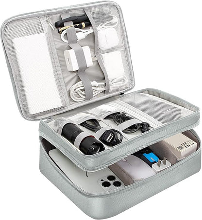 Electronics Travel Organizer, Double Layer Cable Organizer Bag Waterproof Electronics Accessories Storage Bag for Charger, Phone, Power Bank, Hard Drive, Cord, Tablet