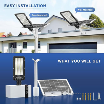 OKPRO 12000W Solar Street Lights Outdoor - 6500K Commercial Parking Lot Dusk to Dawn, Heavy Duty Split Type Solar Lights Outdoor Waterproof with Remote Control for Driveway, Outside(2Pack)