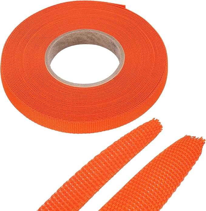 MECCANIXITY Braided Cable Sleeves Heat Shrinkable Fabric Sleeving, 5/16" 40ft Orange 2:1 Ratio Heat Shrinkable Cord Protector for Harness Cable, Network Cable Protection, Cable Management