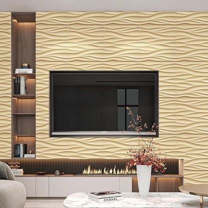 STICKGOO Wave Wall Panels for Interior Wall Decor, Light Oak 3D Wall Panels Accent Wall, Paintable 3D Wall Decor Covering Panels for Living Room Bedroom, Pack of 12 Tiles