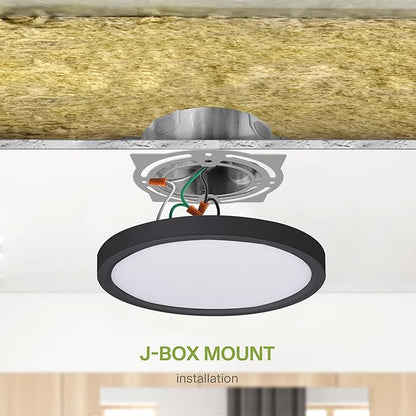 ASD LED 7" Round Flush Mount Ceiling Light Fixture, Low Profile Surface Lighting | 5CCT, Dimmable, Ultra-Thin, ETL Listed | 15W 1260LM 2700-6000K 120V | Kitchen, Bedroom, Hallway Lamp | Black