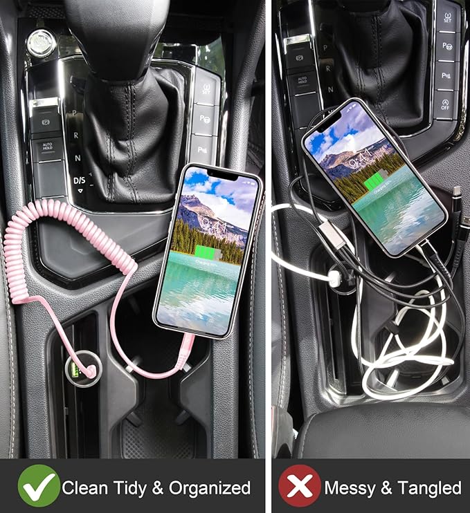 iPhone Charger Cable for Car 3FT, 2Pack Coiled Coiled Lightning Cable [Apple MFi Certified] iPhone Cable Compatible with iPhone14/13/12/11 Pro Max/XS MAX/XR/XS/X/8/7/Plus-Pink