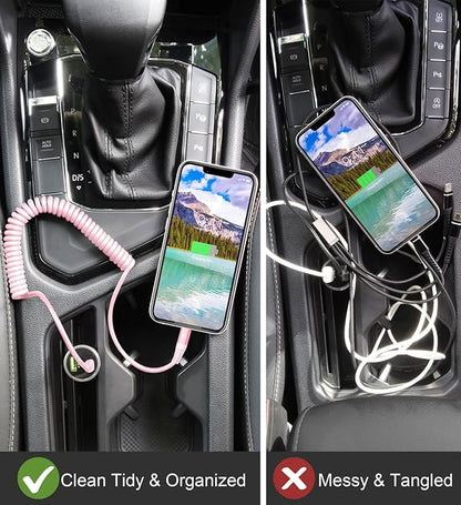 iPhone Charger Cable for Car 3FT, 2Pack Coiled Coiled Lightning Cable [Apple MFi Certified] iPhone Cable Compatible with iPhone14/13/12/11 Pro Max/XS MAX/XR/XS/X/8/7/Plus-Pink