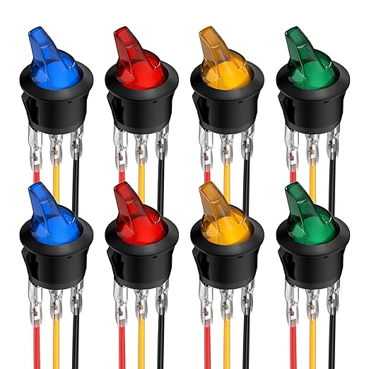 DaierTek Lighted Rocker Toggle Switch UL Listed 12V 20A ON/Off 3 Pin Round LED Illuminated Mini Toggle Switch SPST Switch for Automotive Car Marine Boat -8pcs