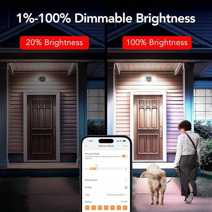 OREiN Motion Sensor Outdoor Lights, AC Smart WiFi Flood Lights Outdoor Connect to The Third Platform, 450°Wide Adjustment 1600LM/12W(150W Equiv), 5000K LED Security Light for House,Black (Hardwired)