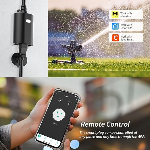 Minoston Outdoor Outlet, WiFi Smart Plug in Energy Monitoring, 2.4Ghz Wi-Fi Plugs, Compatible with Alexa and Smart Life, IP65 Waterproof Outlet 15A (MP22WP)
