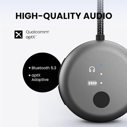 Avantree SoundJet R1 – 25Hr Airplane Bluetooth Adapter for All AirPods (Pro/Max) with Qualcomm Chipset & aptX Adaptive, Wireless Audio Transmitter for Flight Travel, Works with Bose & Other Headphones