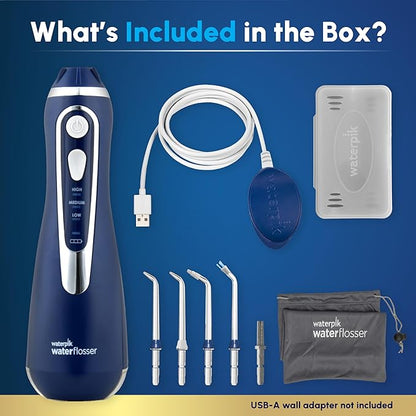 Waterpik Cordless Advanced 2.0 Water Flosser For Teeth, Gums, Braces, Dental Care With Travel Bag and 4 Tips, ADA Accepted, Rechargeable, Portable, and Waterproof, Blue WP-583, Packaging May Vary