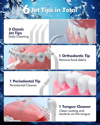 Water Flossers for Teeth - 5 Modes, 6 Flossing Tips, Rechargeable Cordless Portable 300ML Larger Tank Electric Waterflosser Cleaner IPX7 Waterproof Floss Cleaning Teeth Pick for Home Travel