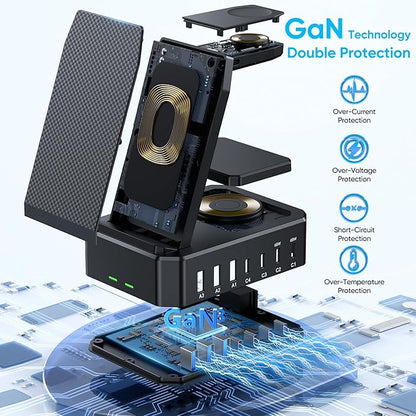 300W Charging Station for Multiple Devices Apple,10 in 1 Wireless Charger for iPhone,GaN III USB C 65W PD Fast Charging Stand Dock for MacBook,iWatch&Airpods (Wireless Charging Only for Apple)