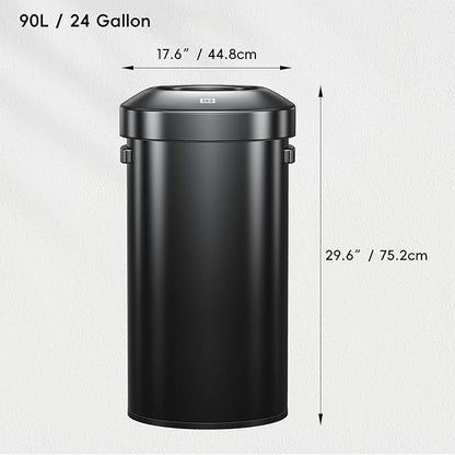 EKO Urban 24 Gallon Round Black Stainless Steel Open Top Waste Bin, Tall Commercial Trash Can for Indoor/Outdoor, Extra Large Metal Garbage Bin for Office, Restaurant, Restroom, 90L
