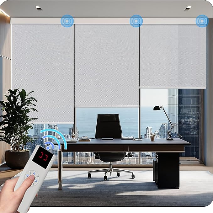 COOLWINDS Motorized Blinds with Remote Cordless Automatic Motorized Shades Custom Blinds for Windows Smart Curtains Compatible with Alexa Google Home(3% Solar Grey,W59 x H72in)