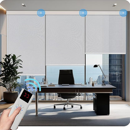 COOLWINDS Motorized Blinds with Remote Cordless Automatic Motorized Shades Custom Blinds for Windows Smart Curtains Compatible with Alexa Google Home(3% Solar Grey,W59 x H72in)