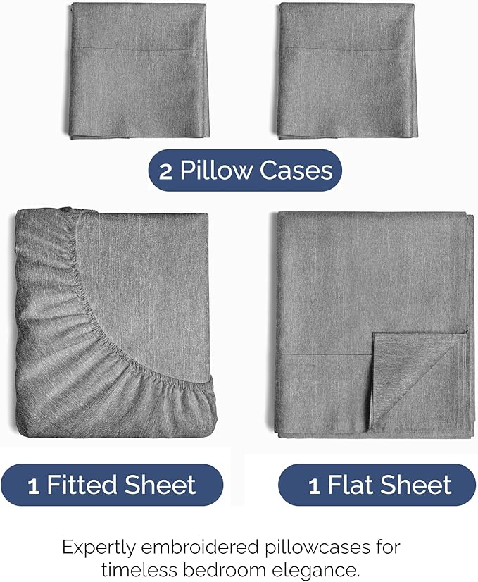 Queen Size 4 Piece Sheet Set - Comfy Breathable & Cooling Bed Sheets Set - Hotel Luxury Bedding for Women, Men, Kids, Teens, Boys & Girls - Deep Pockets, Soft & Wrinkle Free - Grey (Heathered Sheets)